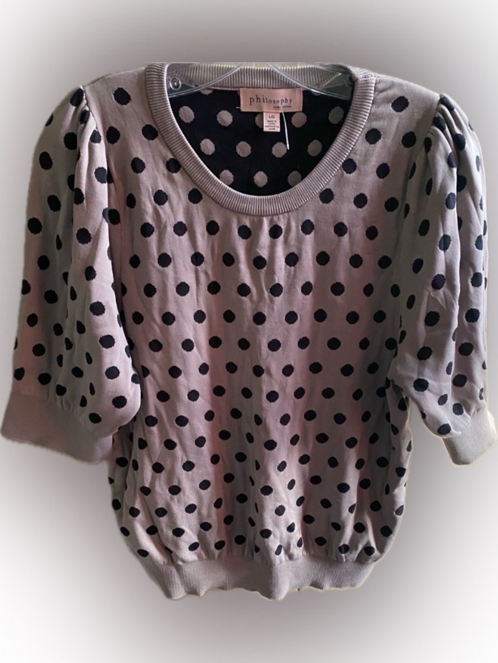 Size Large Philosophy Mauve Knit Sweatshirt with Black Polka Dots